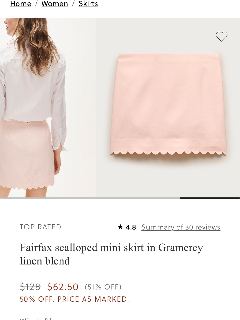 NWT J. Crew Pink linen blend Scalloped Mini Skirt sz 6